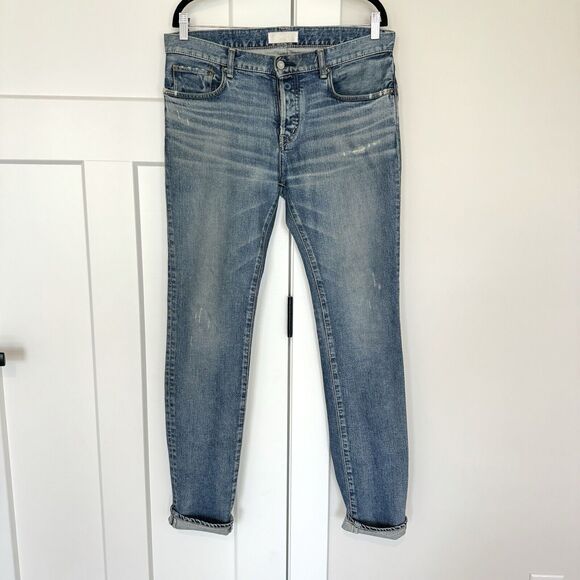 Moussy Vintage Distress Japanese Selvedge Button Fly Straight Leg Denim Jeans 32